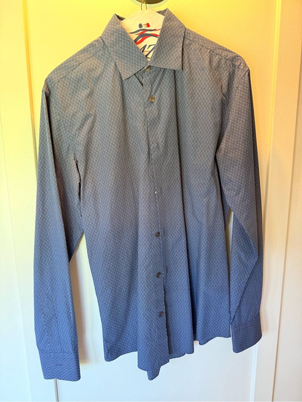 Salvatore Ferragamo Men's Light Blue Patterned Dress Shirt